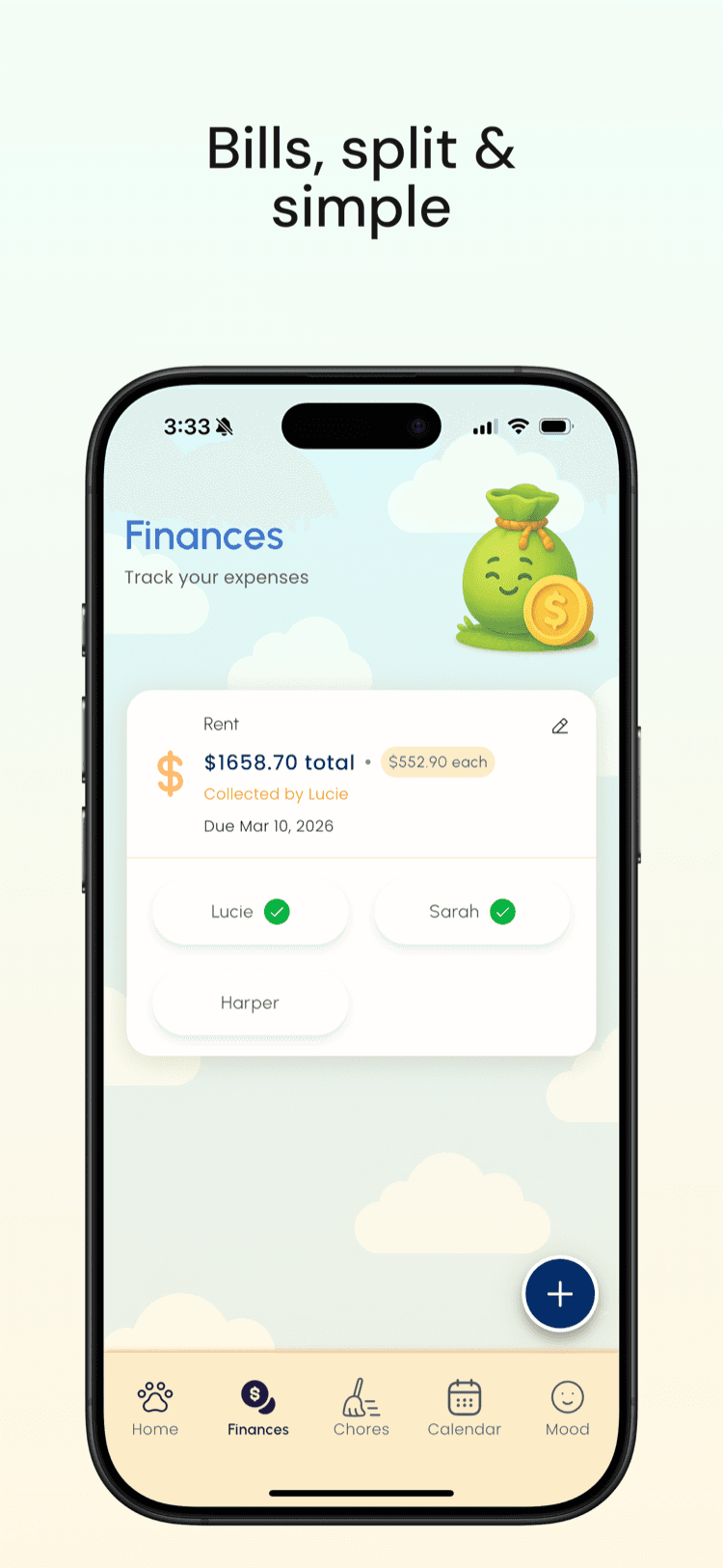 Roomiz finances screen